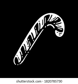 Candy Cane in doodle style in black background