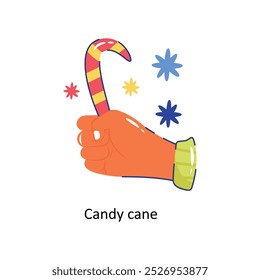 Candy cane doodle vector outline Sticker. EPS 10 file