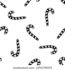 Candy cane doodle vector seamless pattern on white background