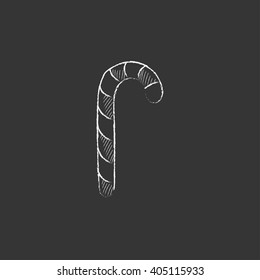 Candy cane. Drawn in chalk icon.