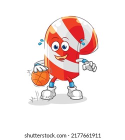 the candy cane dribble basketball character. cartoon mascot vector