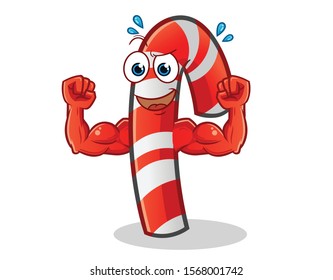 candy cane emoticon strong muscle cartoon vector mascot art illustration