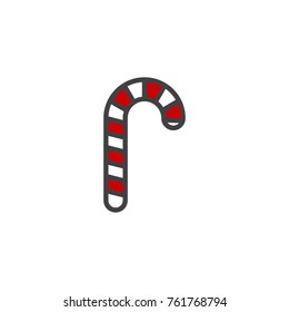 Candy cane filled outline icon, line vector sign, linear colorful pictogram isolated on white. Christmas candy symbol, logo illustration. Pixel perfect vector graphics