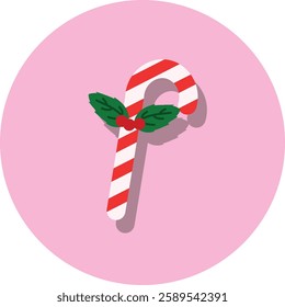 candy cane flat design. simple flat icon of christmas candy. Christmas candy cane