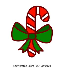 Candy Cane flat line icon. Merry Christmas and Happy New Year symbol. Outline sign for mobile concept and web design, store.