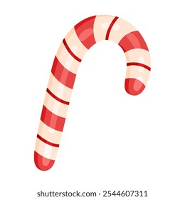 Candy Cane flat style isolated. Christmas sweet dessert. Hand drawn delicious caramel candy cane. Vector illustration