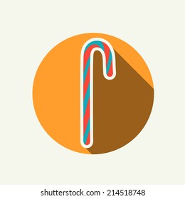 Candy cane in flat style with long shadow