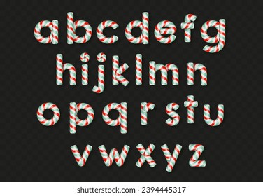 Candy cane font. Christmas set with caramel letter