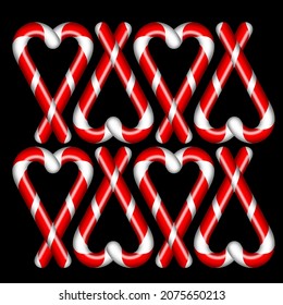 candy cane forming a heart on black background, Christmas celebration on december 