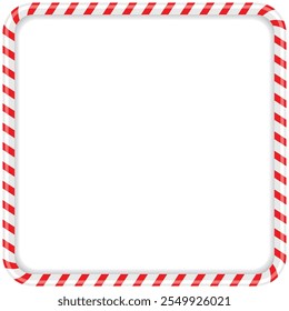 Candy Cane Frame. Christmas Vector. Square. Red and White Stripes. Xmas Border and Template. Winter. Lollipop. White Background.