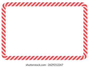 Candy Cane Frame. Candy cane rectangle frame. Christmas ribbon with red and white stripes. Greeting card with New Year or Christmas decorating border