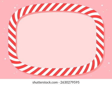 Candy Cane Frame. Candy cane rectangle frame. Christmas ribbon with red and white stripes. Greeting card with New Year or Christmas decorating border