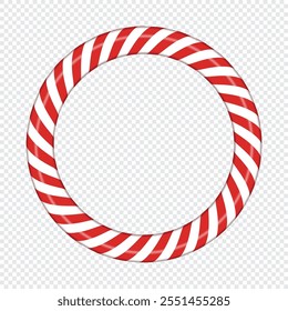 Candy cane frame with red and white striped. Circle frame with striped candy lollipop pattern. Winter ornament decoration. Vector illustration