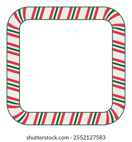 Candy cane frame with rounded corners in white, red, and green colors. Ideal for Christmas-themed designs, festive banners, cards, and seasonal decorations. Cheerful and eye-catching vector design.