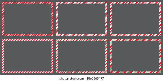 Candy Cane  Frames  Set Christmas. Collection Of Xmas Striped Border With Copyspace. Rectangle Background For Banner Or Christmas Card. Vector, Holiday Wallpaper Illustration. 