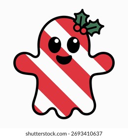 Candy Cane Ghost Holly Christmas Illustration	