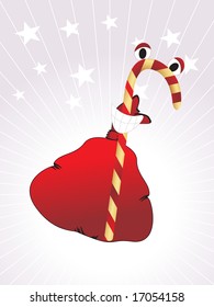 bengala de chocolate com saco de presente, ilustração