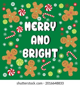 Candy cane, gingerbread and christmas lettering for christmas card, gift bag or box design