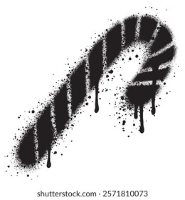 Candy Cane graffiti with black spray paint. vector illustration.