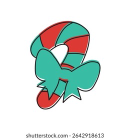 Candy cane with green bow. Vector illustration