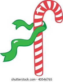 The candy cane with a green ribbon