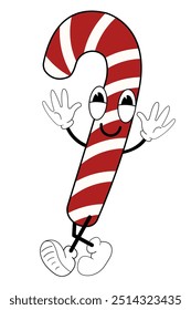 Candy Cane en estilo retro. Elemento para las Navidades felices y tarjeta de felicitación feliz del año Nuevo, cartel, invitación del partido. Ilustración vectorial