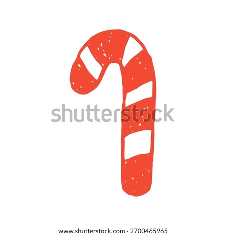 Candy Cane Hand drawn Icon. Playful minimal Christmas treat sketch drawing with crayon texture. Childish Fun symbol. Vector illustration