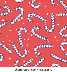 Candy Cane Hand Drawn Seamless Pattern Background. Vector illustration