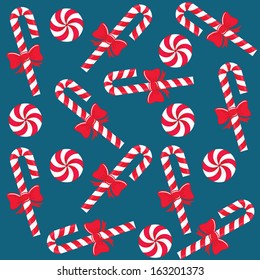 Candy Cane And Hard Candies Pattern. Christmas Background. Vector Illustration.