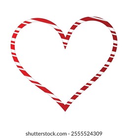 Candy cane heart frame christmas. Xmas striped border with copyspace isolated on white background. Background for banner or christmas card. Vector, holiday wallpaper illustration.