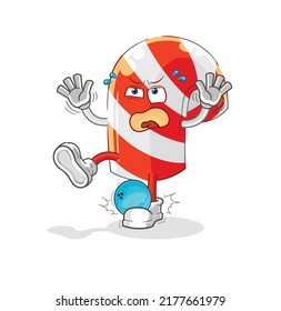 the candy cane hiten by bowling cartoon. cartoon mascot vector