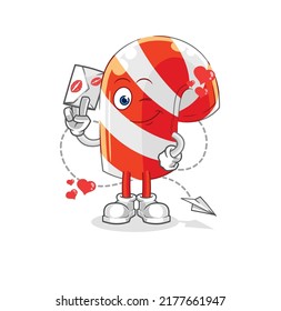 the candy cane hold love letter illustration. character vector