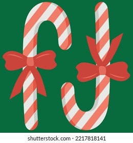 Candy cane for holidays isolated vector. Christmas stick with bow in red and white colors