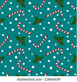 Candy cane and holly berry seamless Christmas texture