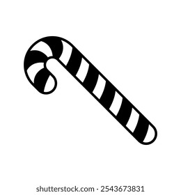 Candy cane icon. Black outline linear silhouette. Front side view. Vector simple flat graphic illustration. Isolated object on white background. Isolate.