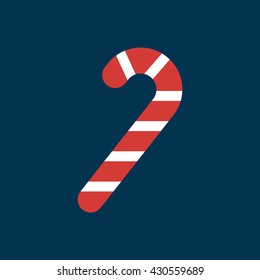 Candy cane icon. Christmas peppermint candy cane with stripes flat icon