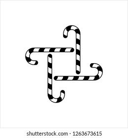 Candy Cane Icon, Christmas Cane Shaped Stick Candy Vector Art Illustration