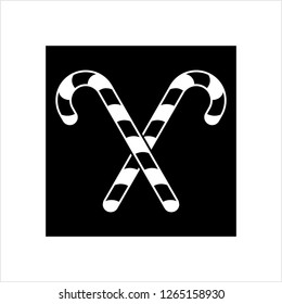 Candy Cane Icon, Christmas Cane Shaped Stick Candy Vector Art Illustration