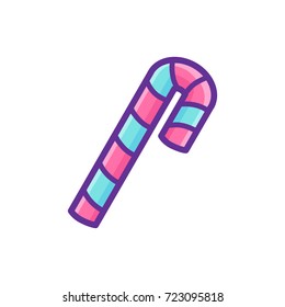 Candy cane icon. Christmas symbol. Vector illustration. White background.