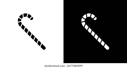 Candy Cane icon collection. Black and white filled vector illustration.