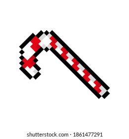 Candy cane icon. Color contour pixel art. Vector flat graphic illustration. The isolated object on a white background. Isolate.