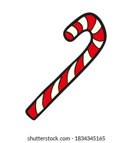 Candy cane icon. Colored contour silhouette. Sketch drawing. Vector flat graphic hand drawn illustration. The isolated object on a white background. Isolate.