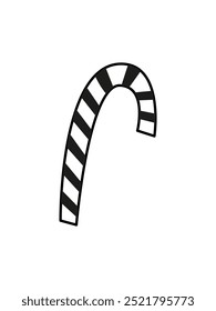 Candy cane icon, doodle. Black and white vector. Christmas kids sweets. Food. Line art. 