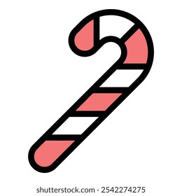 Candy Cane Icon Festive Treat in Flat Lineal Color Style