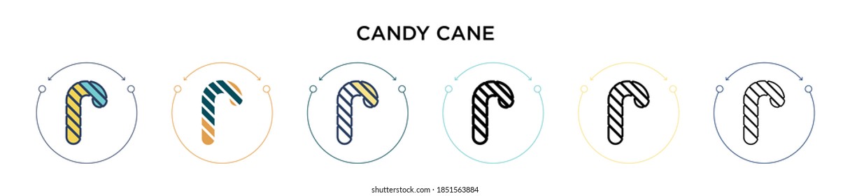 Candy cane icon in filled, thin line, outline and stroke style. Vector illustration of two colored and black candy cane vector icons designs can be used for mobile, ui, web