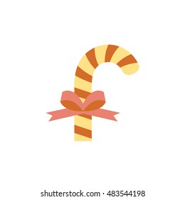 Candy cane icon in flat color style. Food Christmas sugar sweet ribbon decoration gift