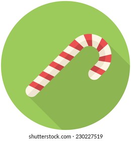 Candy Cane Icon (flat Design With Long Shadows)