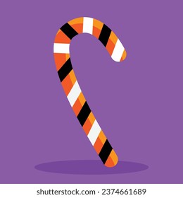 Candy cane icon in flat style. Vector illustration on violet background.