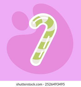 Candy cane icon in flat style on pink background. Vector illustration.