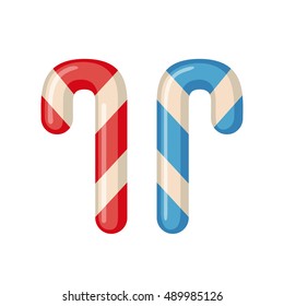 Candy cane icon in flat style isolated on white background. Vector illustration.